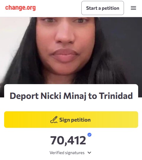 nicki minaj petycja usunięcie z usa